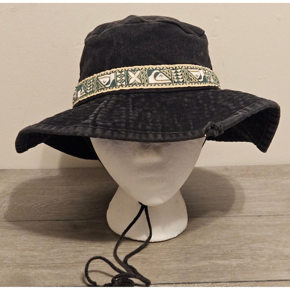 Vintage Quiksilver Essentials Bucket Hat Faded Black Made in USA Surf Sun Hat